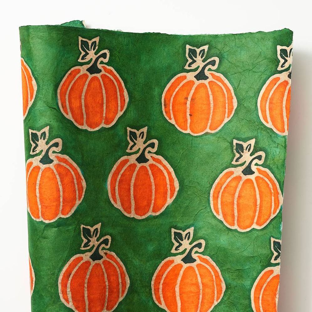 Pumpkin On Green Batik Handmade Paper