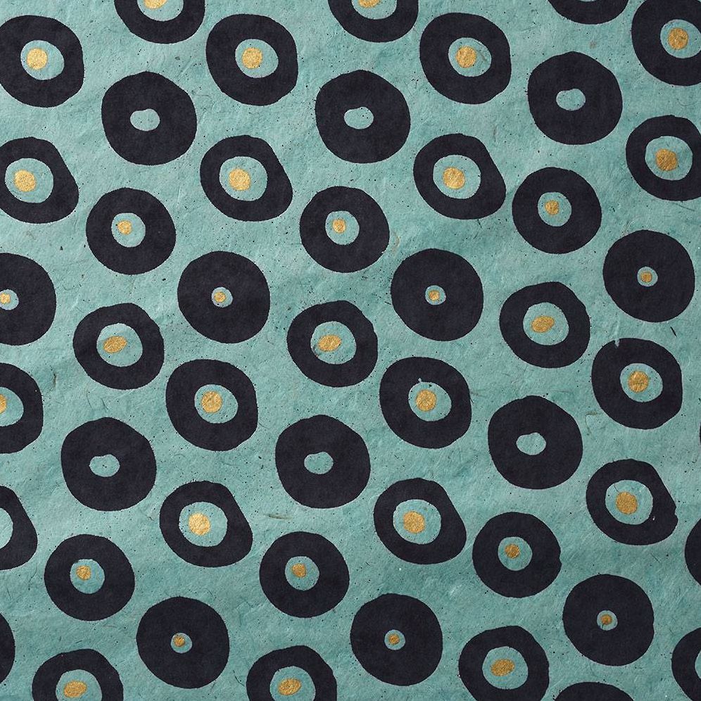 Navy and Gold Dots on Blue Handmade Paper