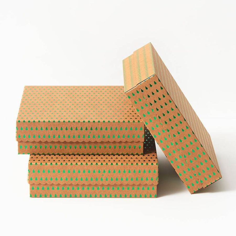 Green Foil Tree Kraft Treat Boxes
