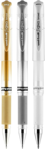 uniball Signo Gel Impact Pens, Bold Point (1.0mm), Assorted Metallic, 3 Pack (Gold, Silver, White)