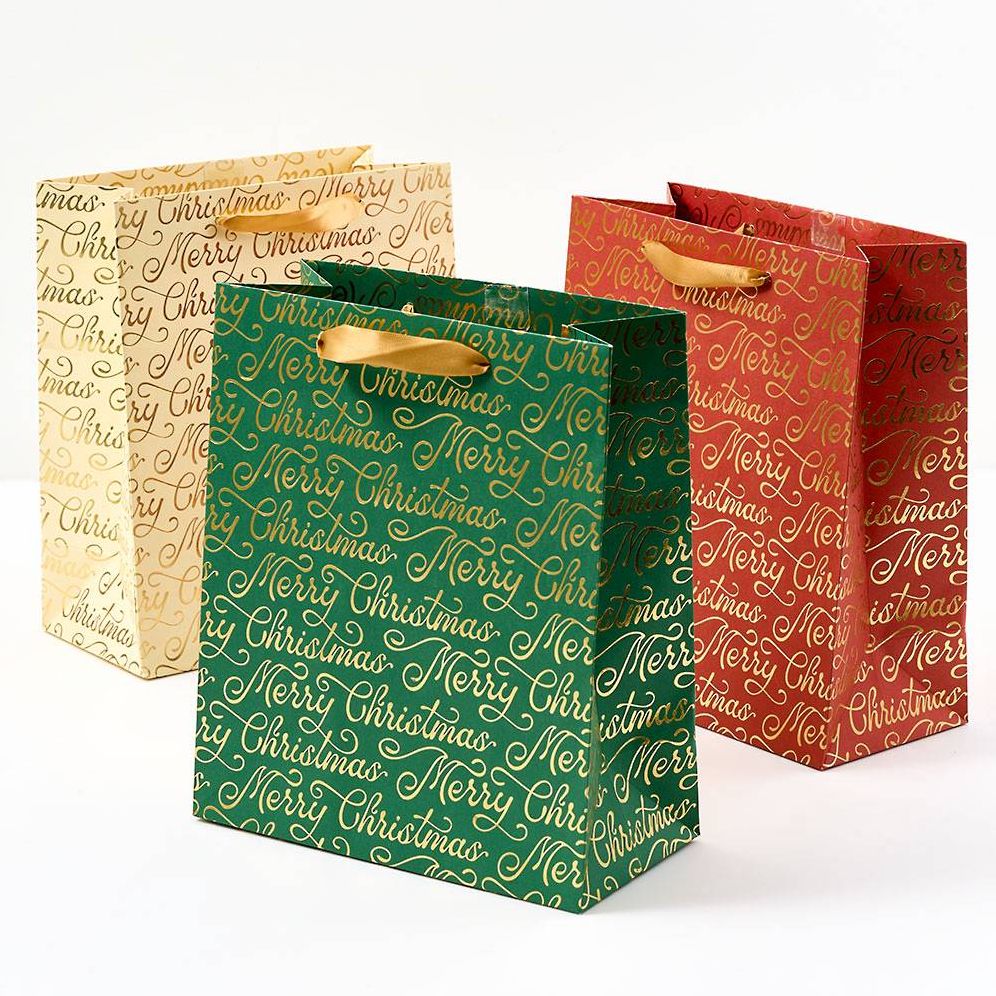Merry Christmas Script Multicolor Medium Gift Bags S/3