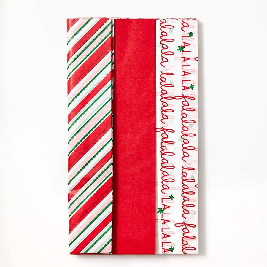Stripe/Red/Fa la la Tissue Pack S/16