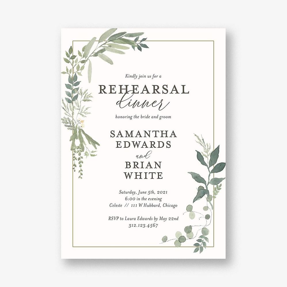 Verdant Wreath Rehearsal Dinner Invitation