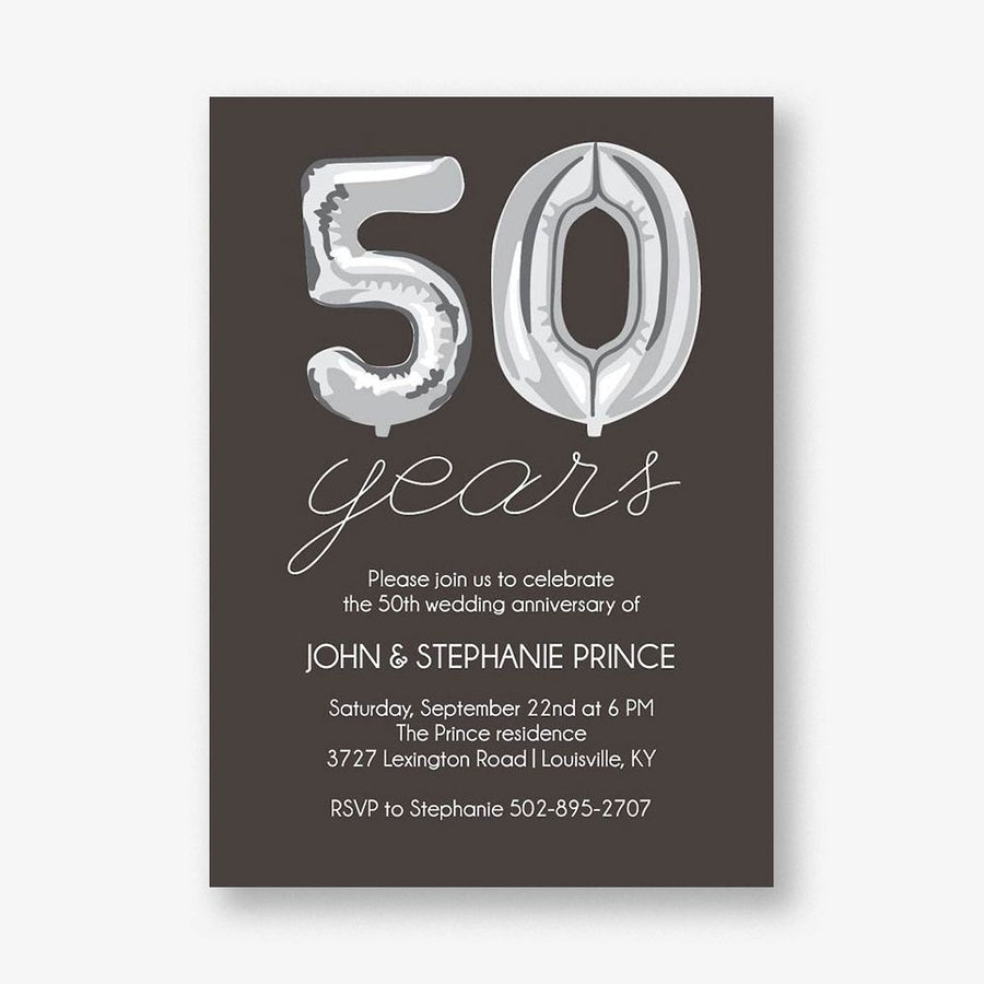 Fifty Years Balloons Anniversary Party Invitation