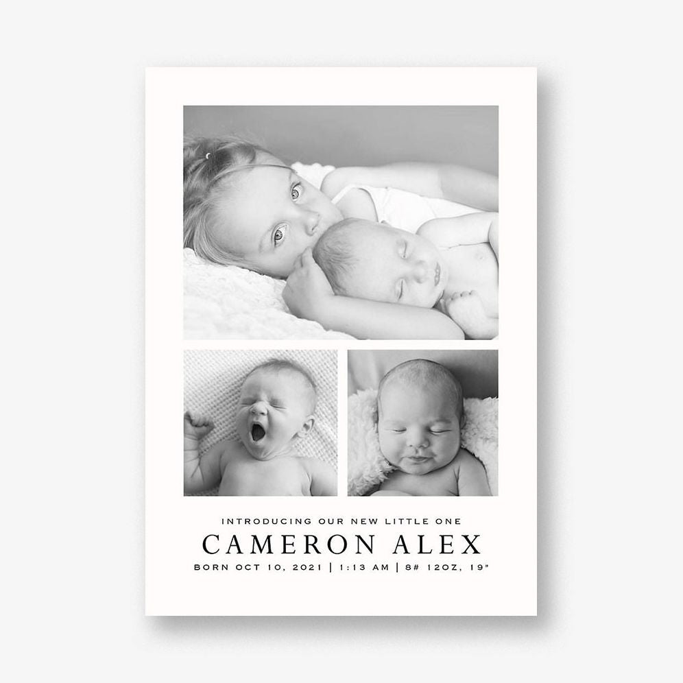 Three Photo Vertical Birth Announcement