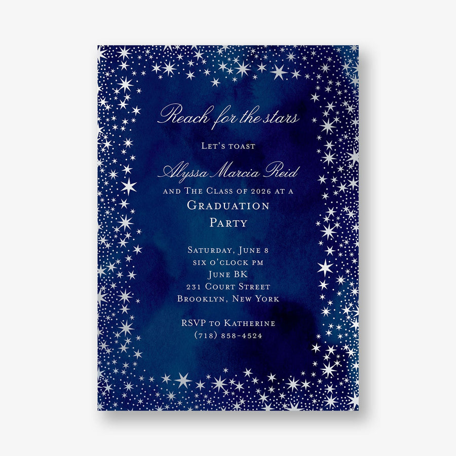 Silver Foil Reach For The Stars Graduation Party Invitation
