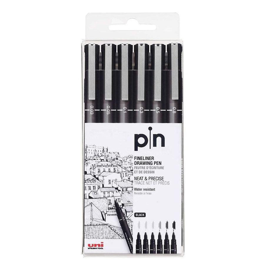 uni Pin Black Fineliner Pen Set