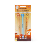 Legami Set Of 3 Erasable Gel Pens - Wild Savannah - Lion + Elephant + Giraffe