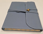 6x8 Avio Leather Journal with lace and Brass Bee ornament and IVORY edges